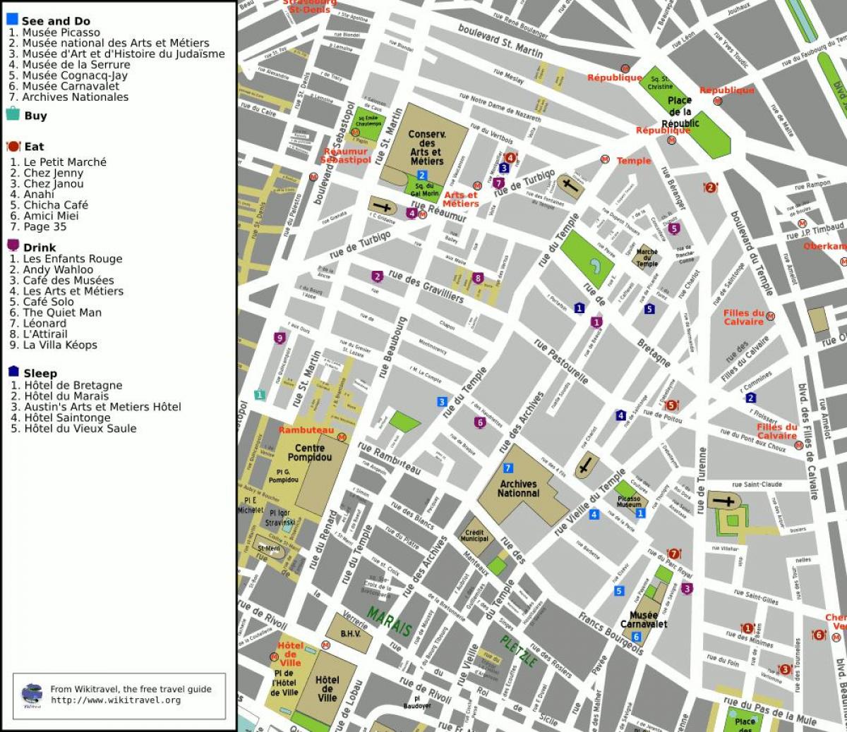 Mapa ng 3rd arrondissement ng Paris