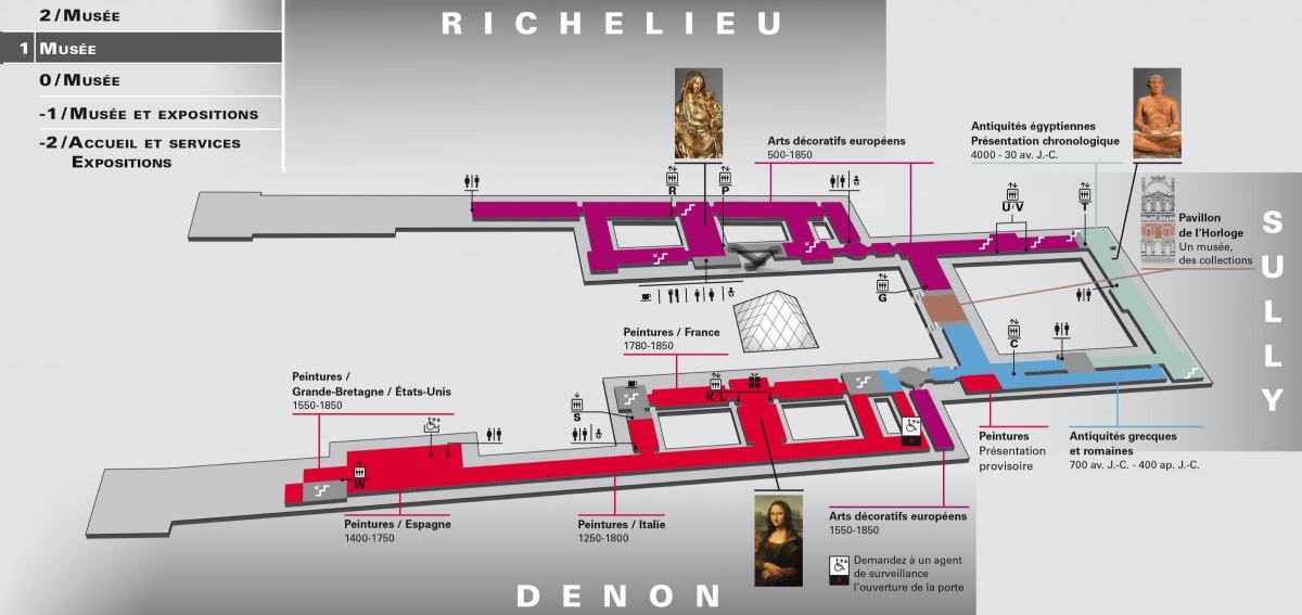 Mapa ng Louvre Museum sa Antas 1