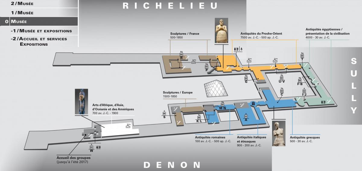 Mapa ng Louvre Museum sa Antas ng 0