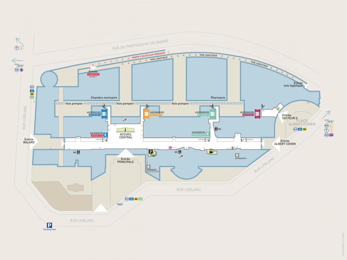 Mapa ng Georges-Pompidou hospital