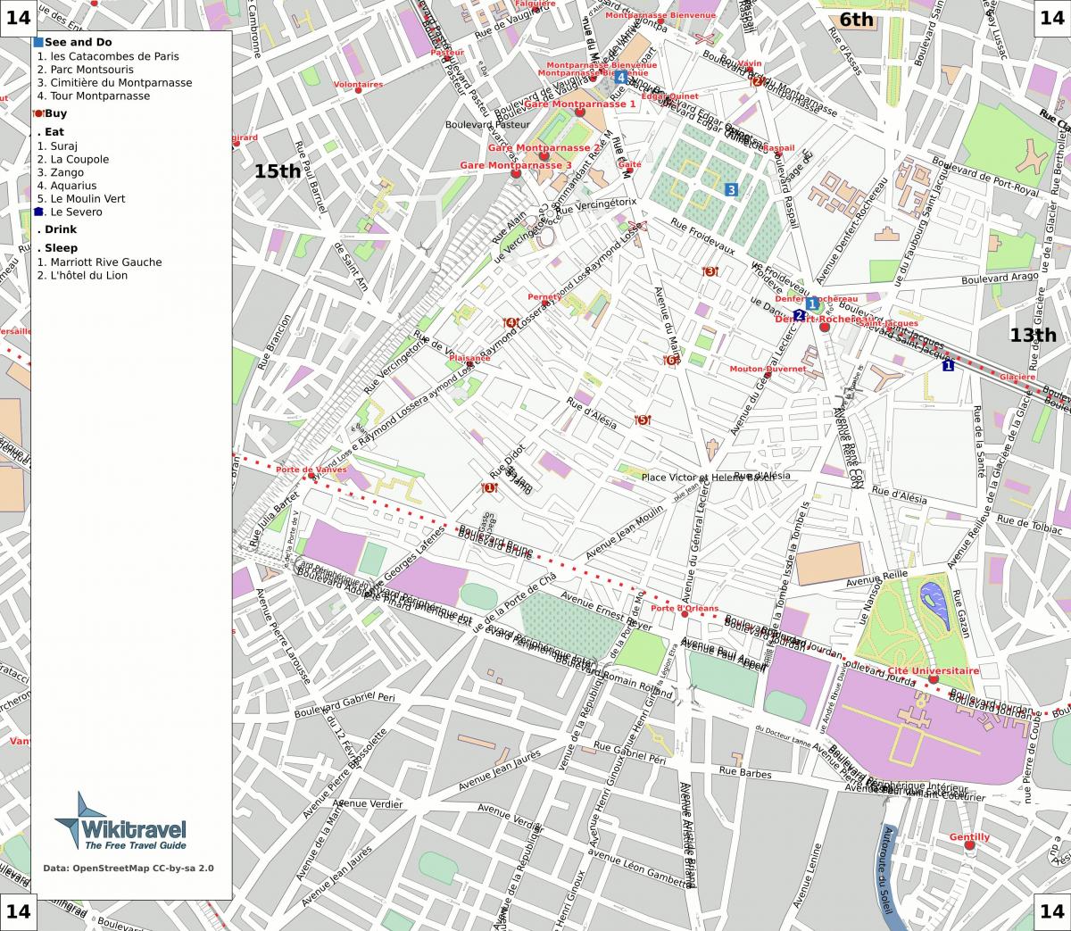Mapa ng ika-14 na arrondissement ng Paris