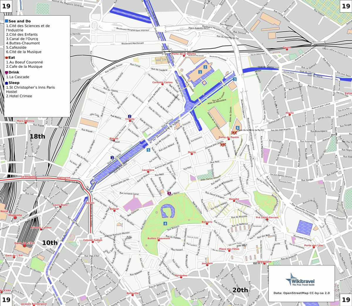 Mapa ng ika-19 na arrondissement ng Paris