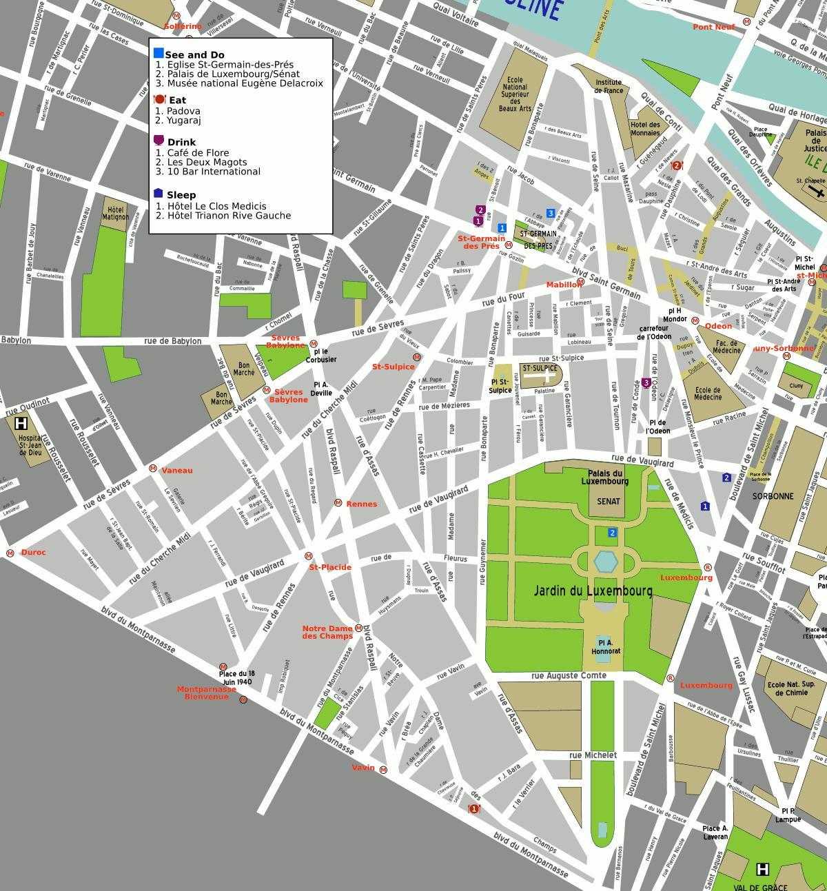Mapa ng ika-6 na arrondissement ng Paris