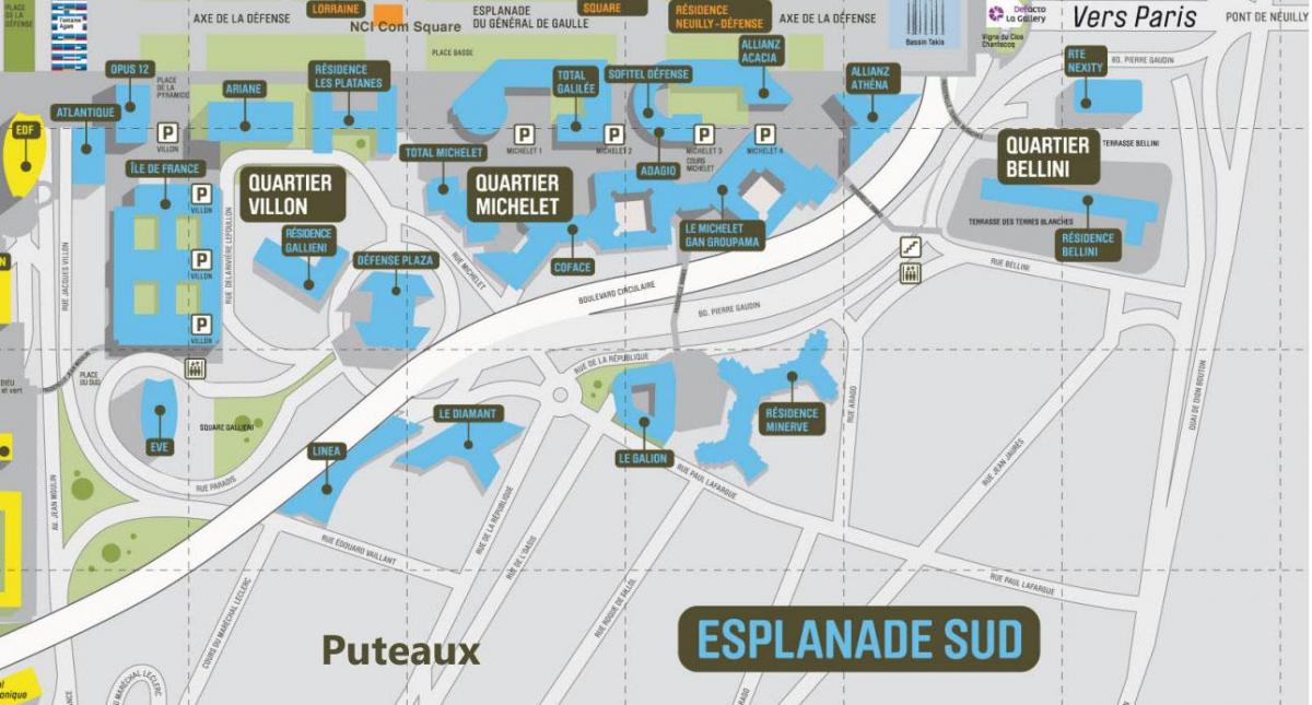 Mapa ng La Défense South Esplanade