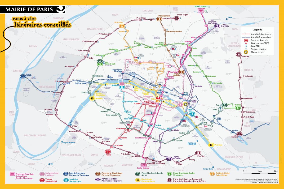 Mapa ng Paris biyahe sa bisikleta