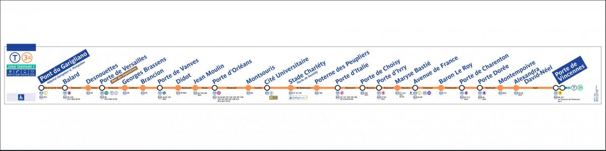Mapa ng Paris riles ng trambya T3a