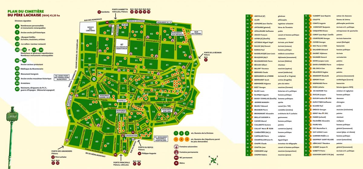 Mapa ng Pere-Lachaise Cemetery