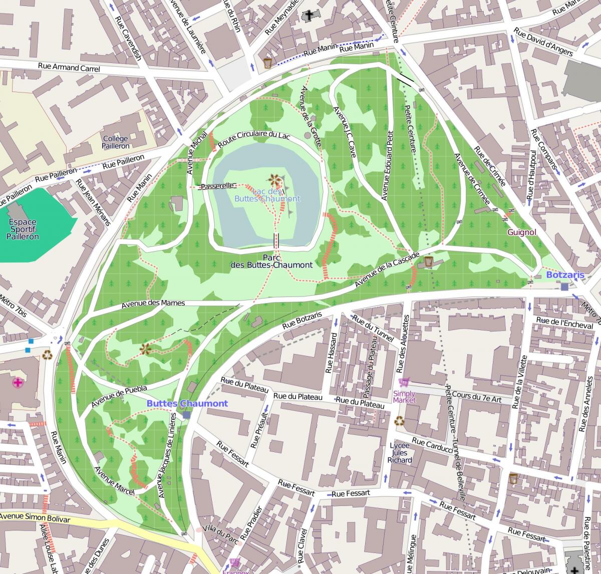 Mapa ng Parc des Buttes-Chaumont