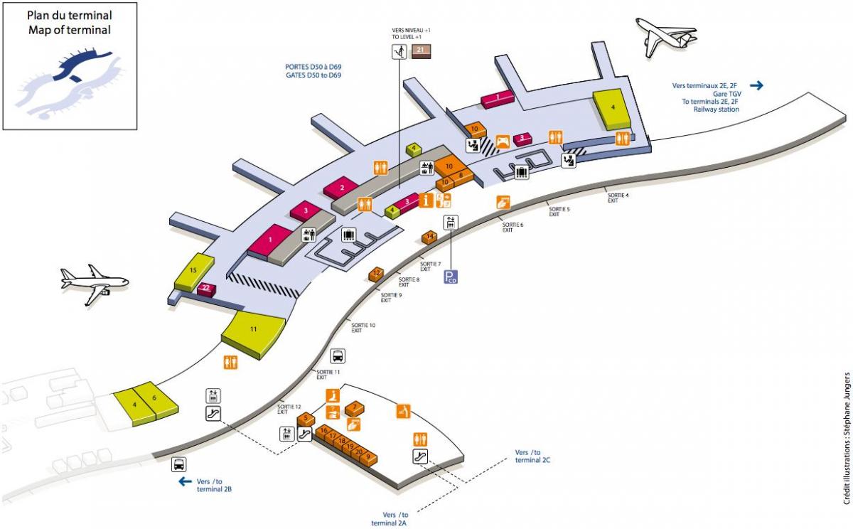 Mapa ng CDG airport terminal 2D