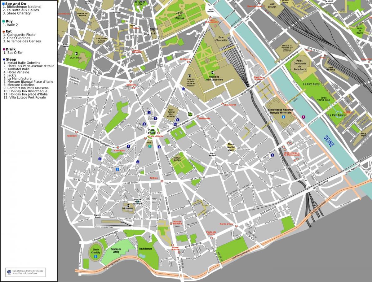 Mapa ng ika-13 arrondissement ng Paris