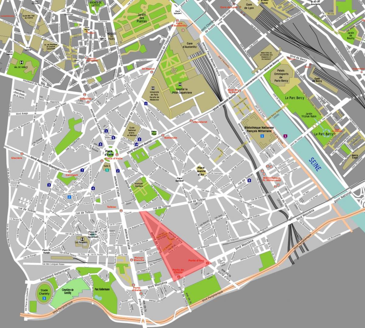 Mapa ng mga Tsino na distrito ng Paris