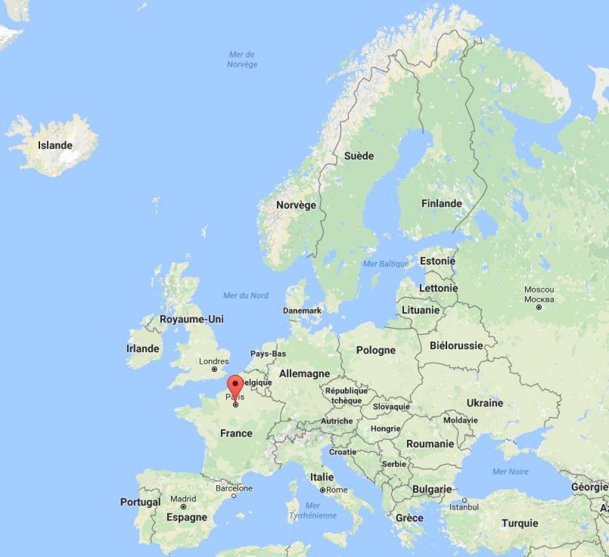 Mapa ng paris sa mapa ng Europa